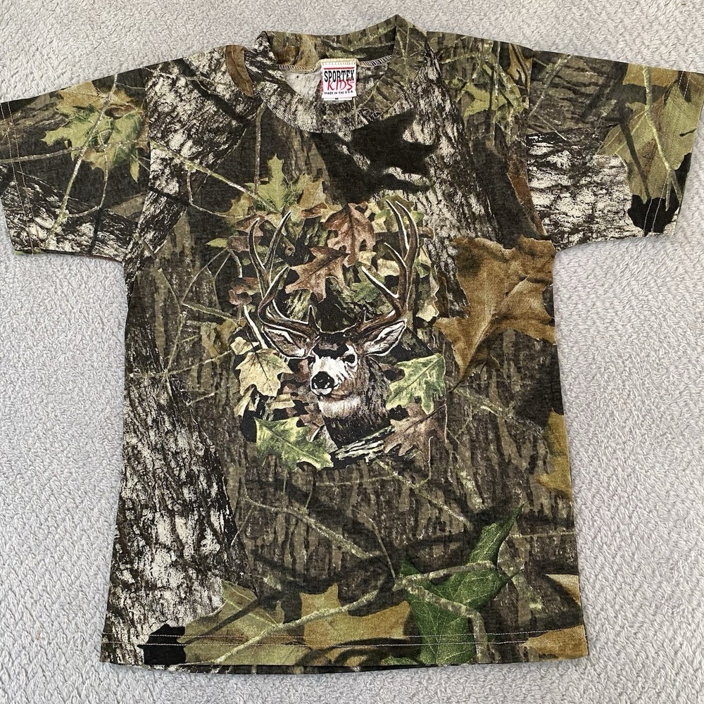 Kids Camo T Shirt Size M Medium Short Sleeve Camouflage Mossy Oak Sportex